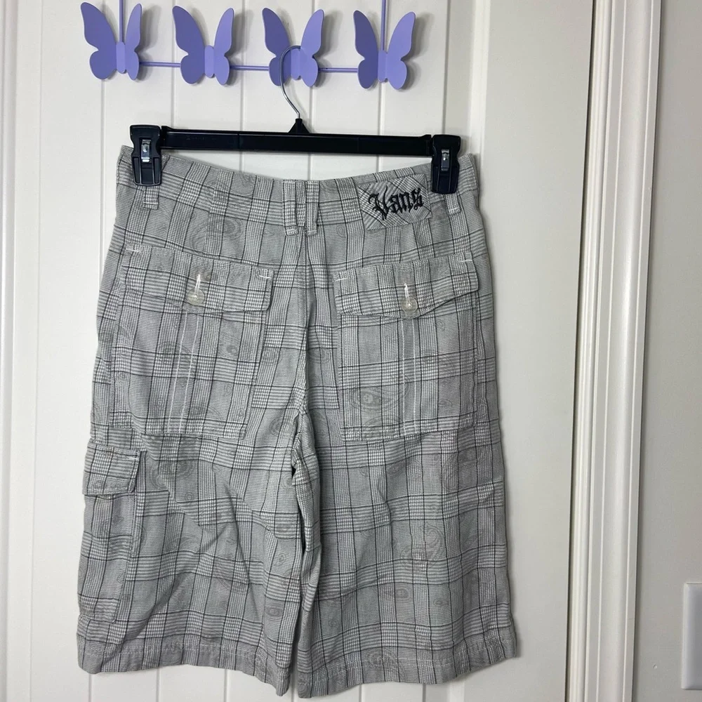 VANS men’s gray black white plaid paisley multi pocket lightweight‎ shorts 28